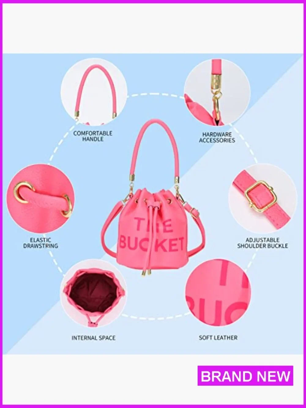 Mini Leather Bucket Bag Drawstring Crossbody Hobo Purse Adjustable Strap